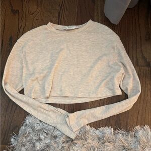 Women's Cream Long Sleeve Crop Top